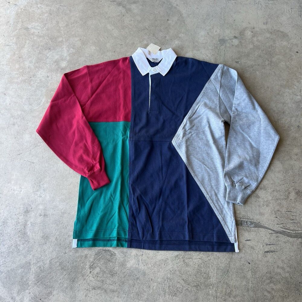 NWT Vintage London Fog Sterling Edition Colorblock Rugby Polo Shirt Men M blue